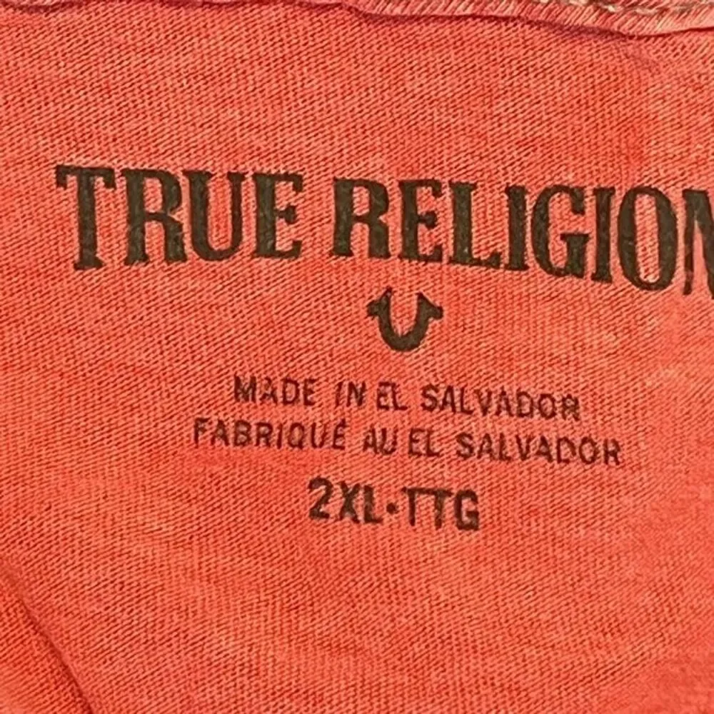 True Religion Mens Red Graphic Buddha Tee T Shirt Short Sleeve Cotton sz 2XL 2X